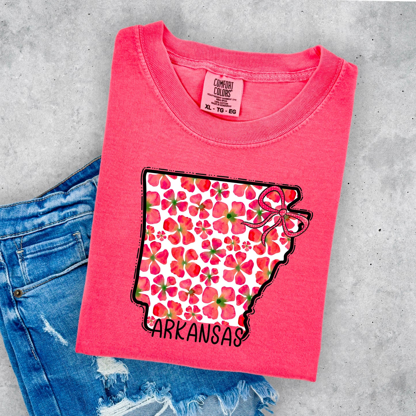 States with Flower Design with Bow- Watermelon Color