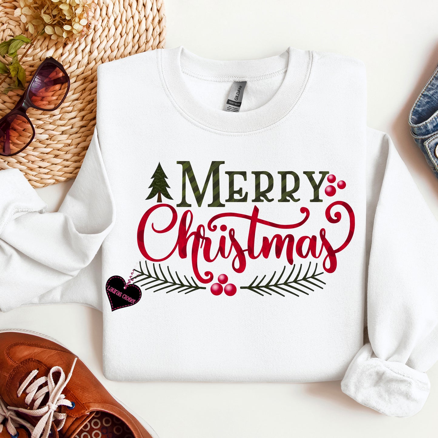Merry Christmas with evergreen sprig