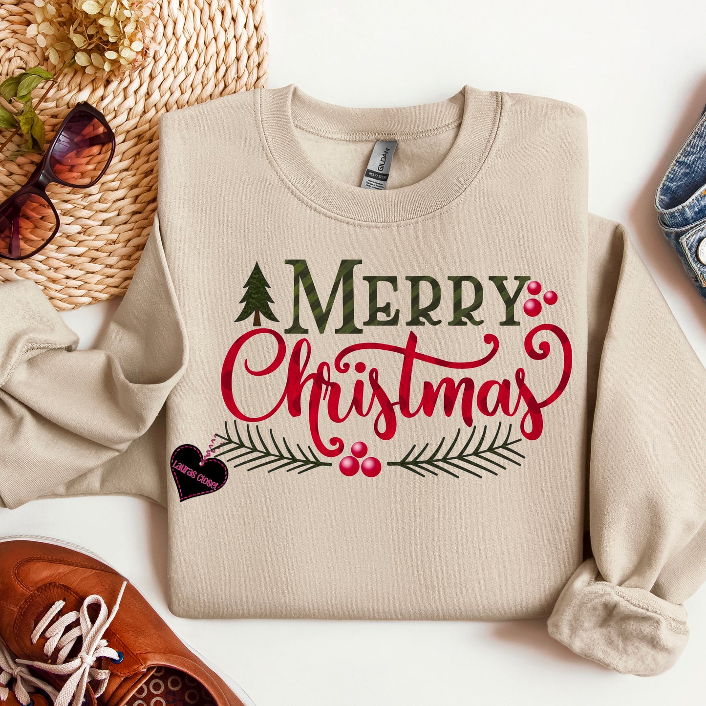 Merry Christmas with evergreen sprig