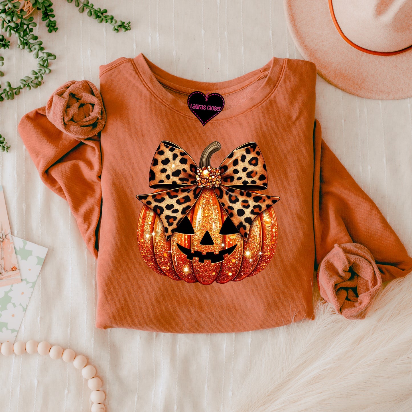 Glittery Leopard Bow Pumpkin
