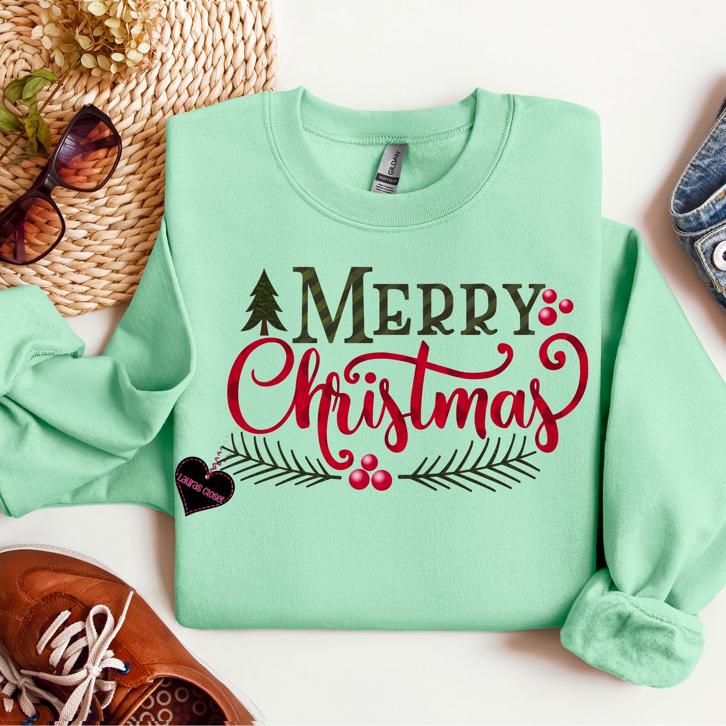 Merry Christmas with evergreen sprig