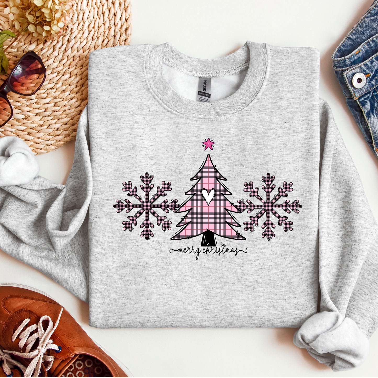 Merry Christmas- Pink plaid Tree- Pink Buffalo Check