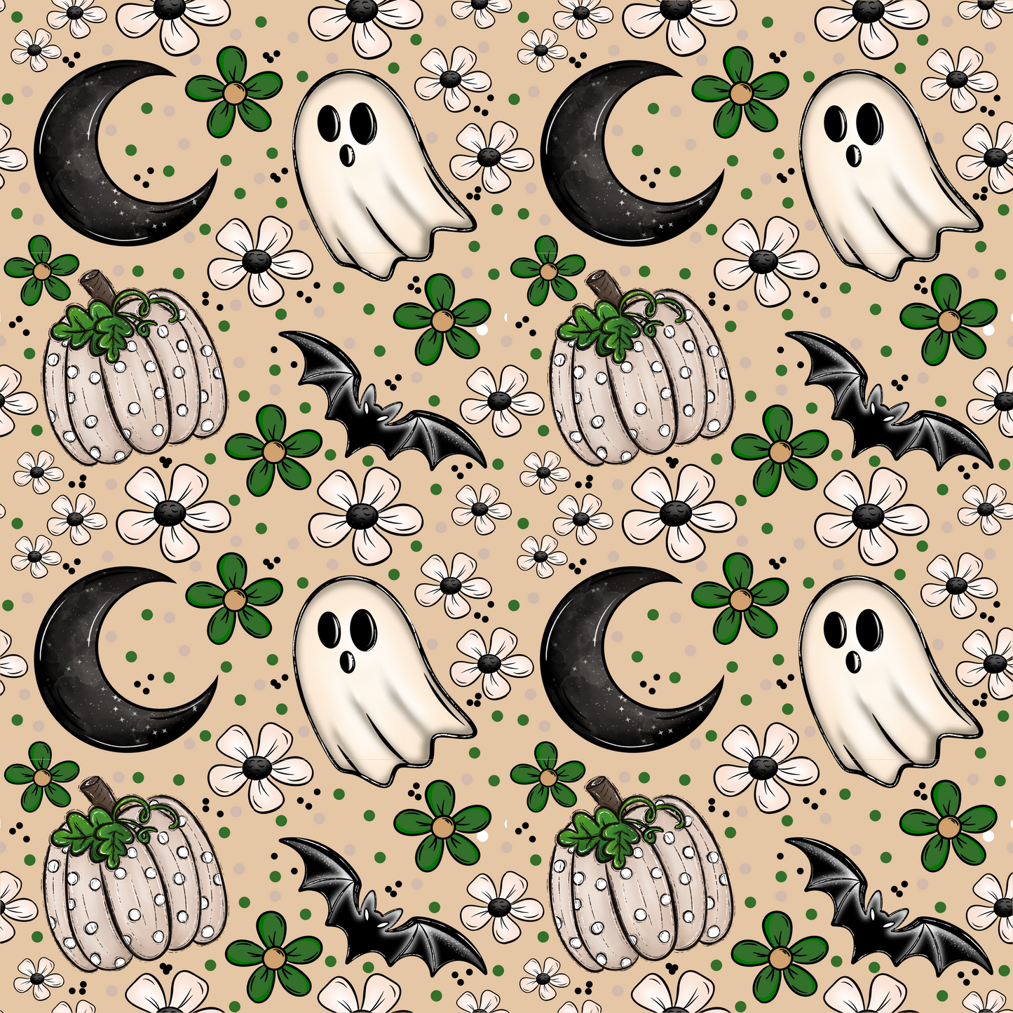 SEAMLESS GHOST, PUMPKINS AND BATS