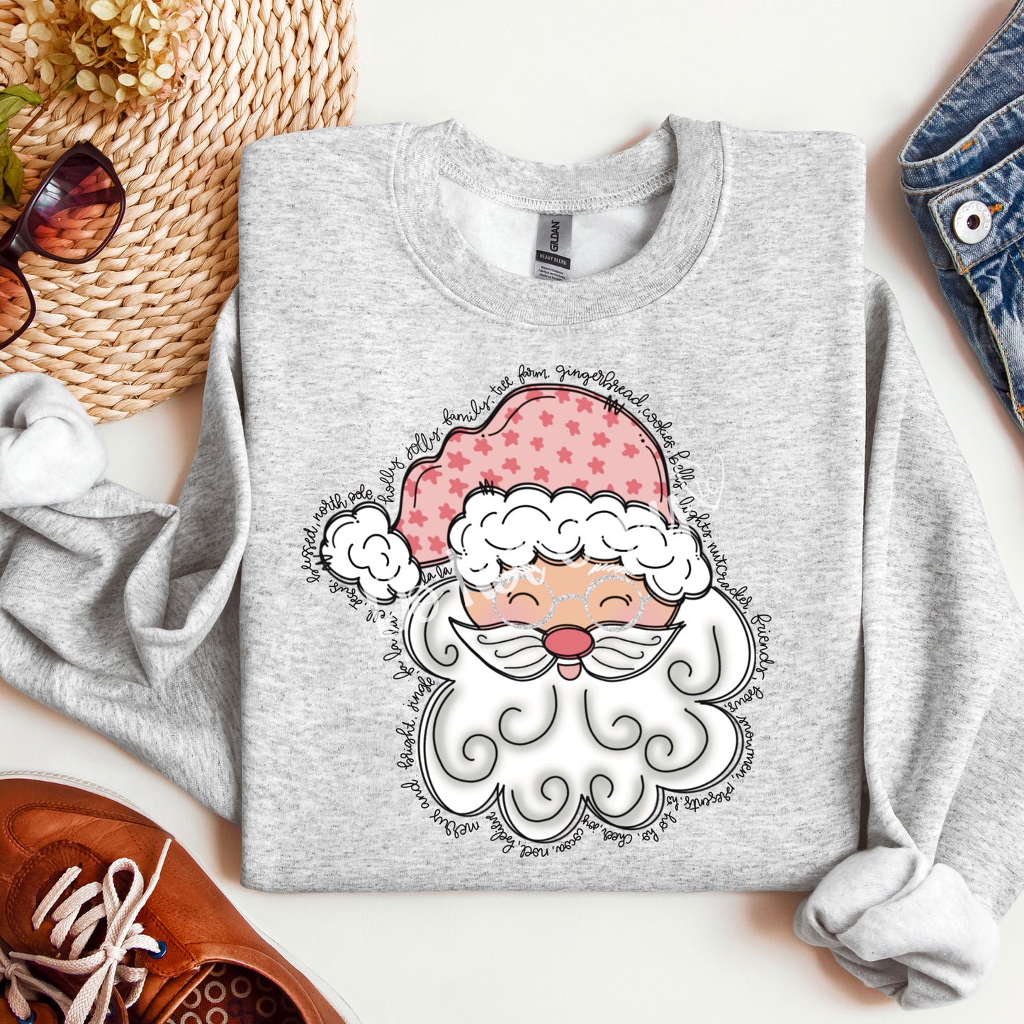 Pink Santa with Border of Words