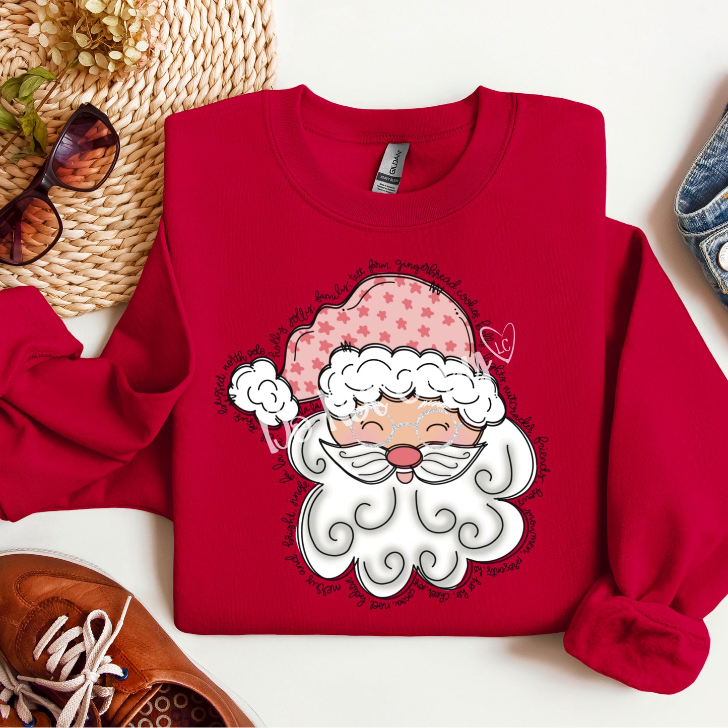 Pink Santa with Border of Words