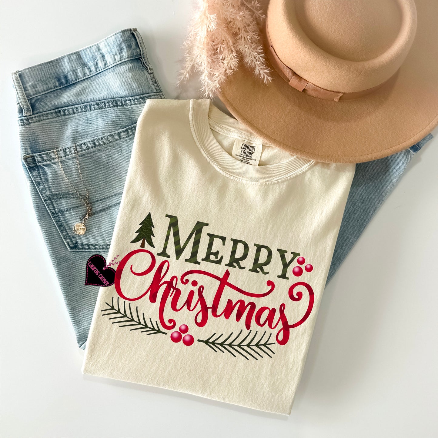 Merry Christmas with evergreen sprig