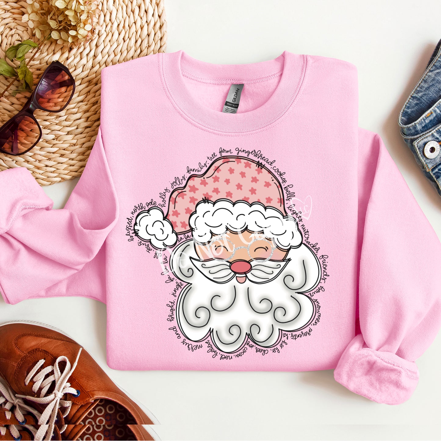 Pink Santa with Border of Words