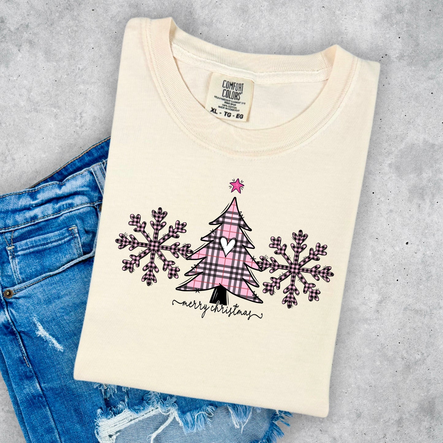 Merry Christmas- Pink plaid Tree- Pink Buffalo Check