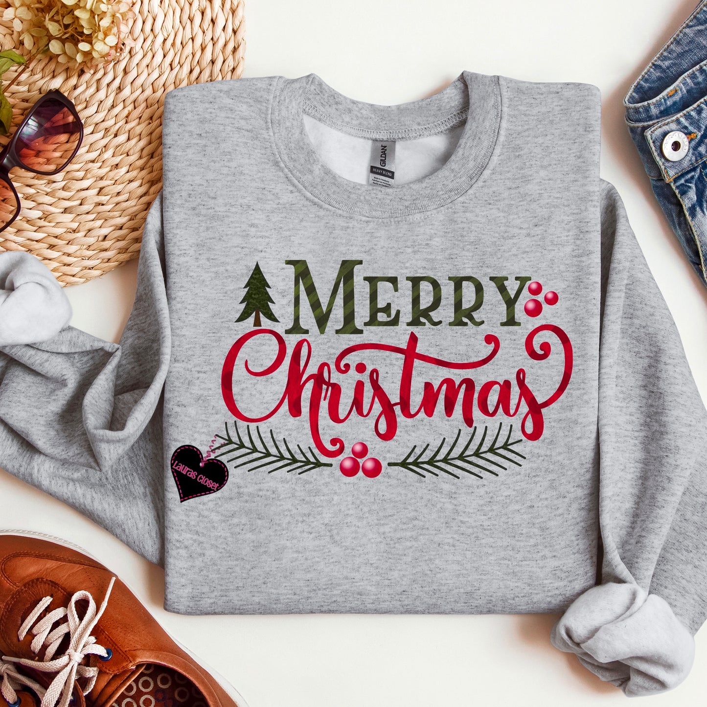 Merry Christmas with evergreen sprig