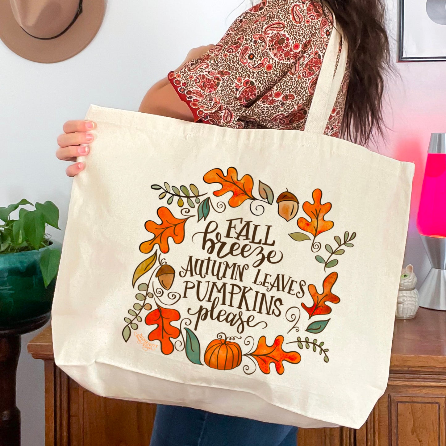 FALL BREEZE AUTUMN LEAVES PUMPKINS PLEASE TOTEBAG