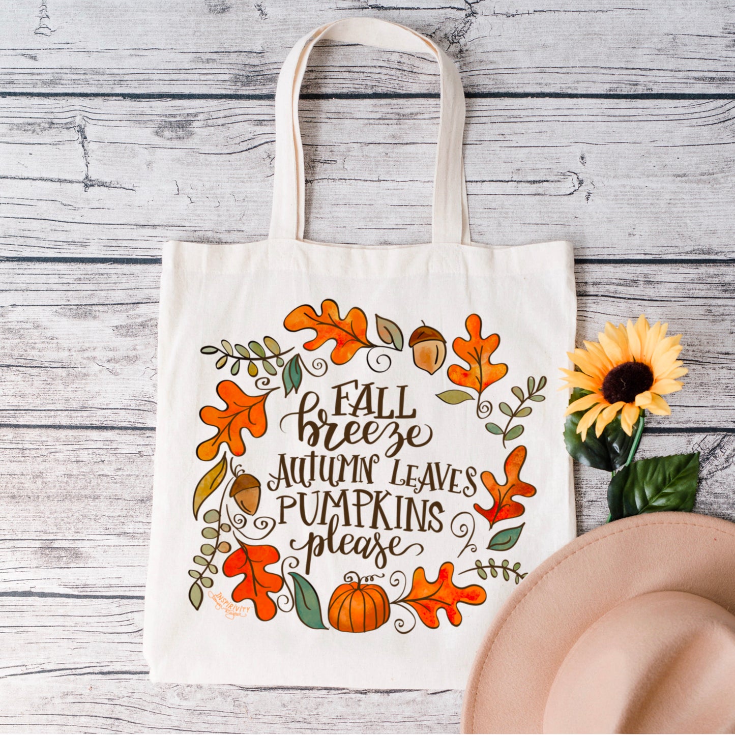 FALL BREEZE AUTUMN LEAVES PUMPKINS PLEASE TOTEBAG