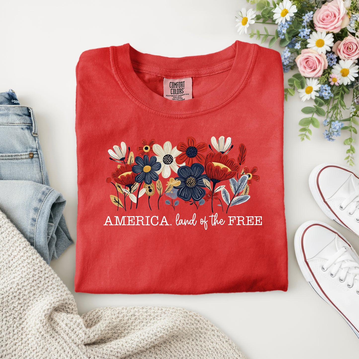 AMERICA LAND OF THE FREE- WHITE WRITING