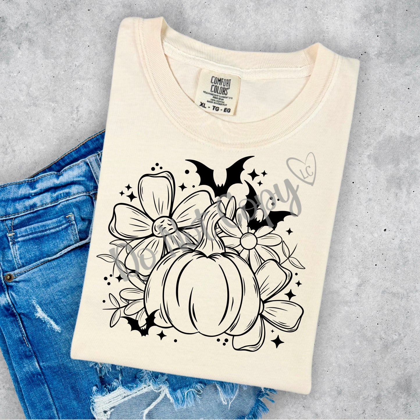 pumpkins and flowers - black outline