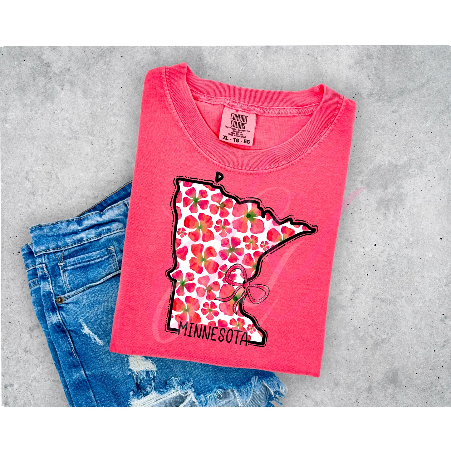 States with Flower Design with Bow- Watermelon Color