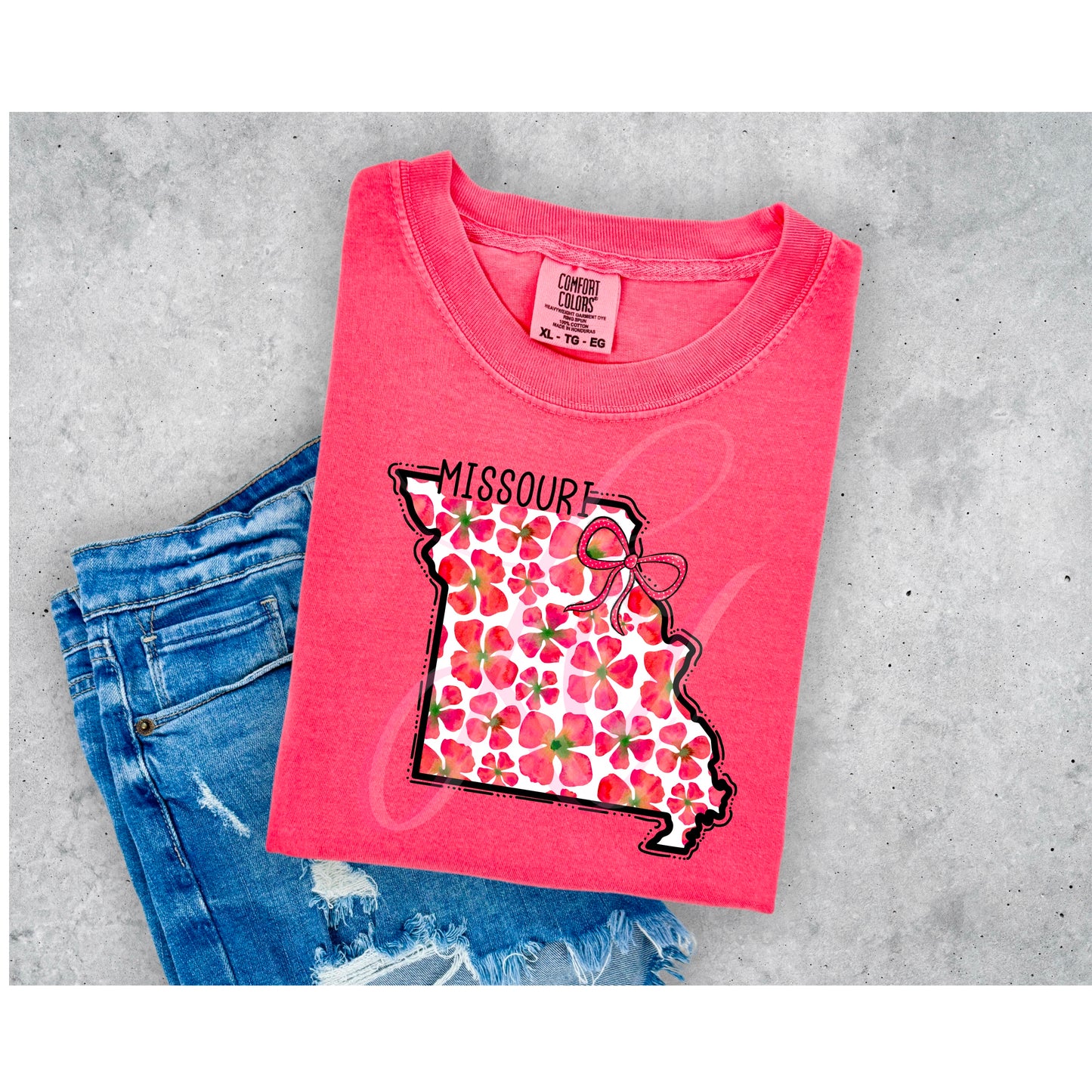 States with Flower Design with Bow- Watermelon Color