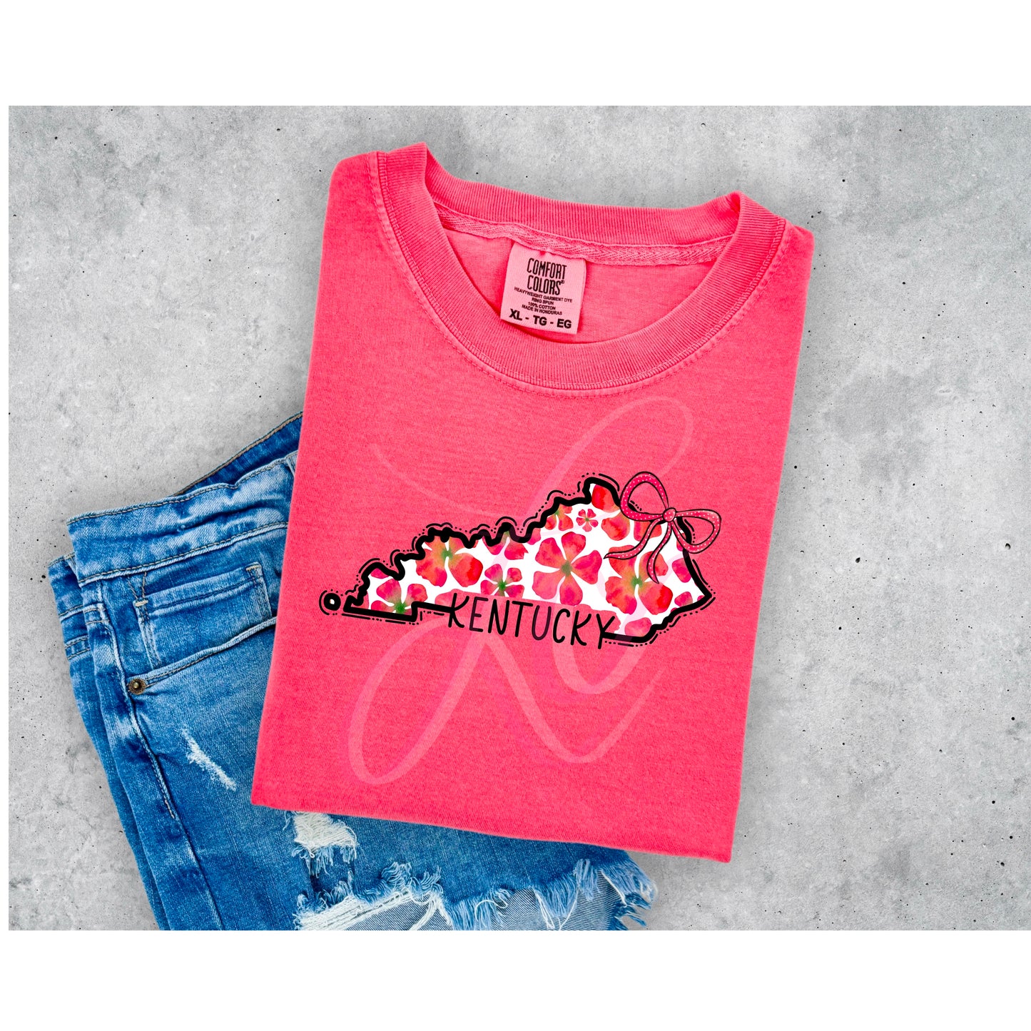 States with Flower Design with Bow- Watermelon Color