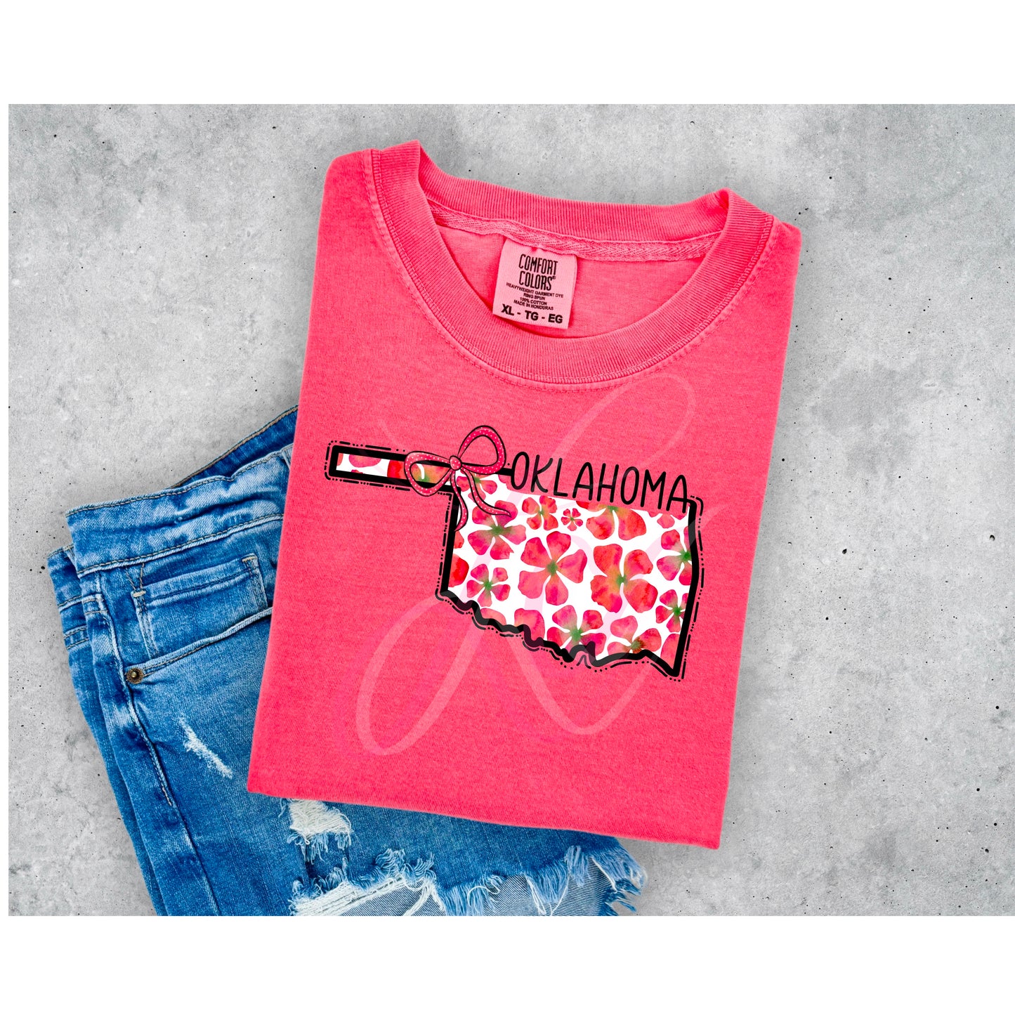 States with Flower Design with Bow- Watermelon Color