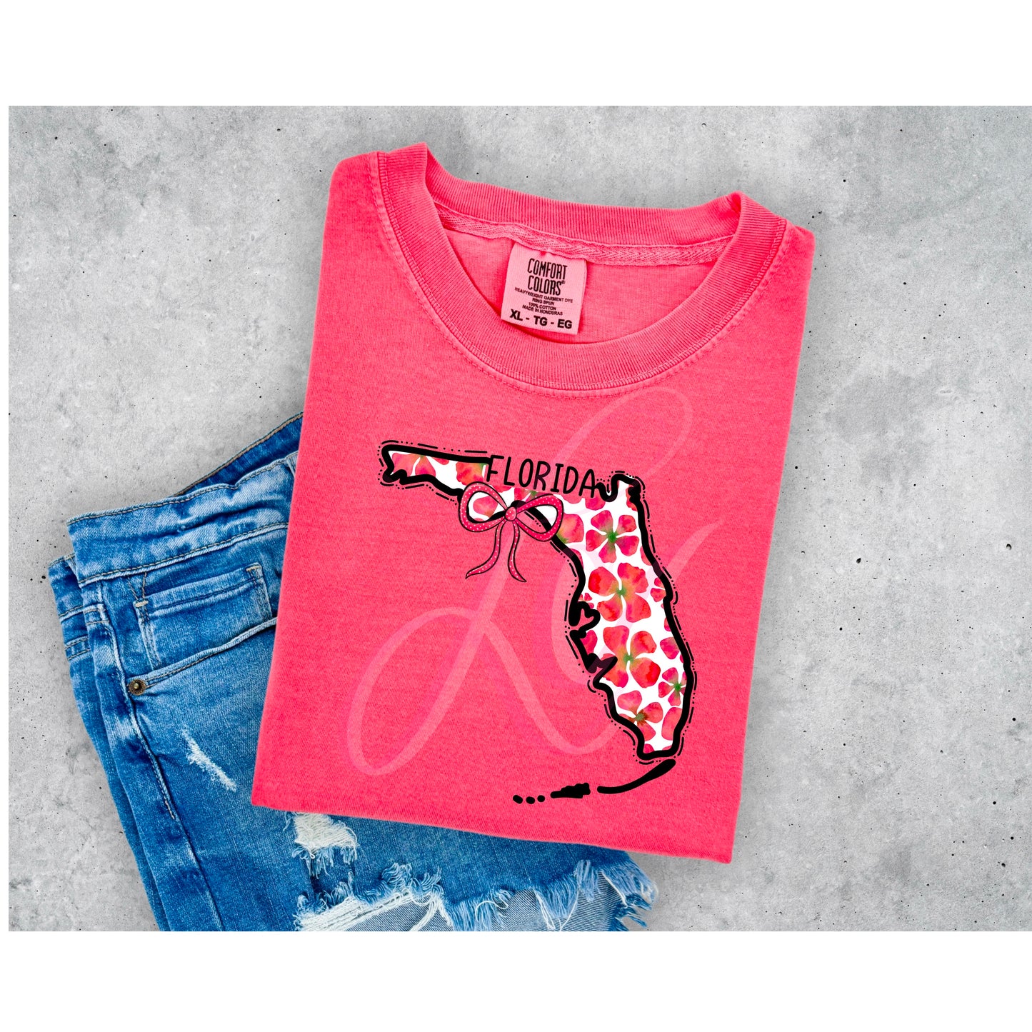 States with Flower Design with Bow- Watermelon Color