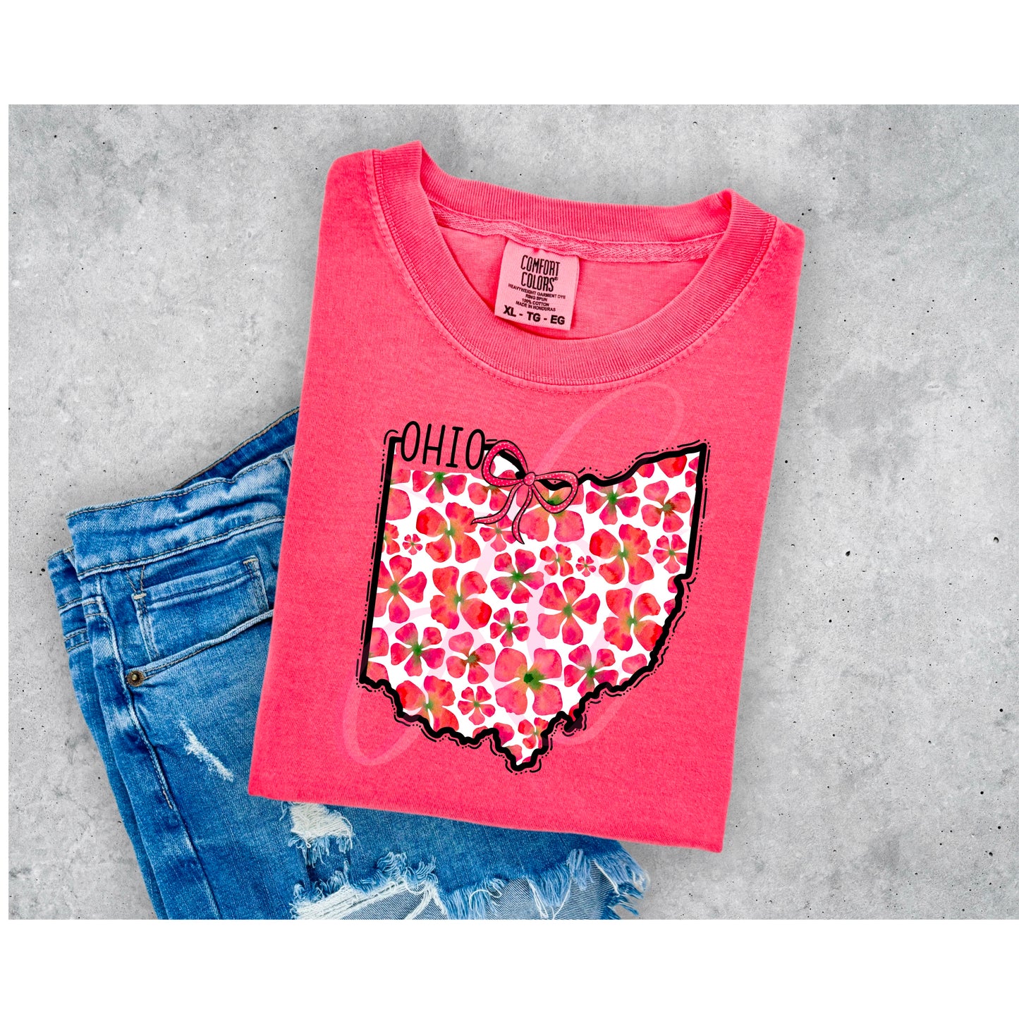 States with Flower Design with Bow- Watermelon Color