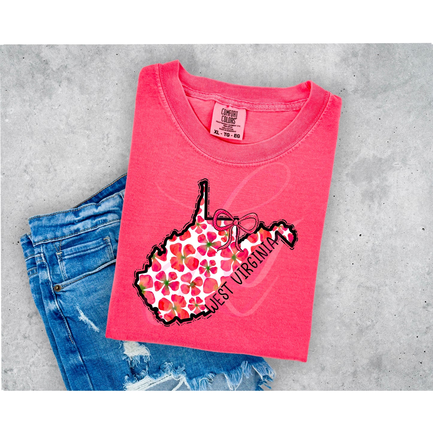 States with Flower Design with Bow- Watermelon Color
