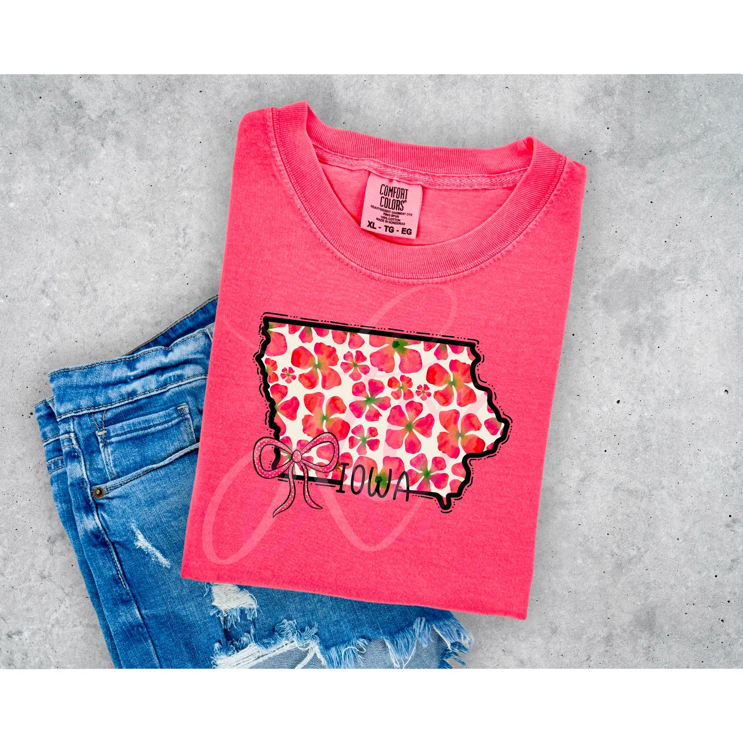 States with Flower Design with Bow- Watermelon Color