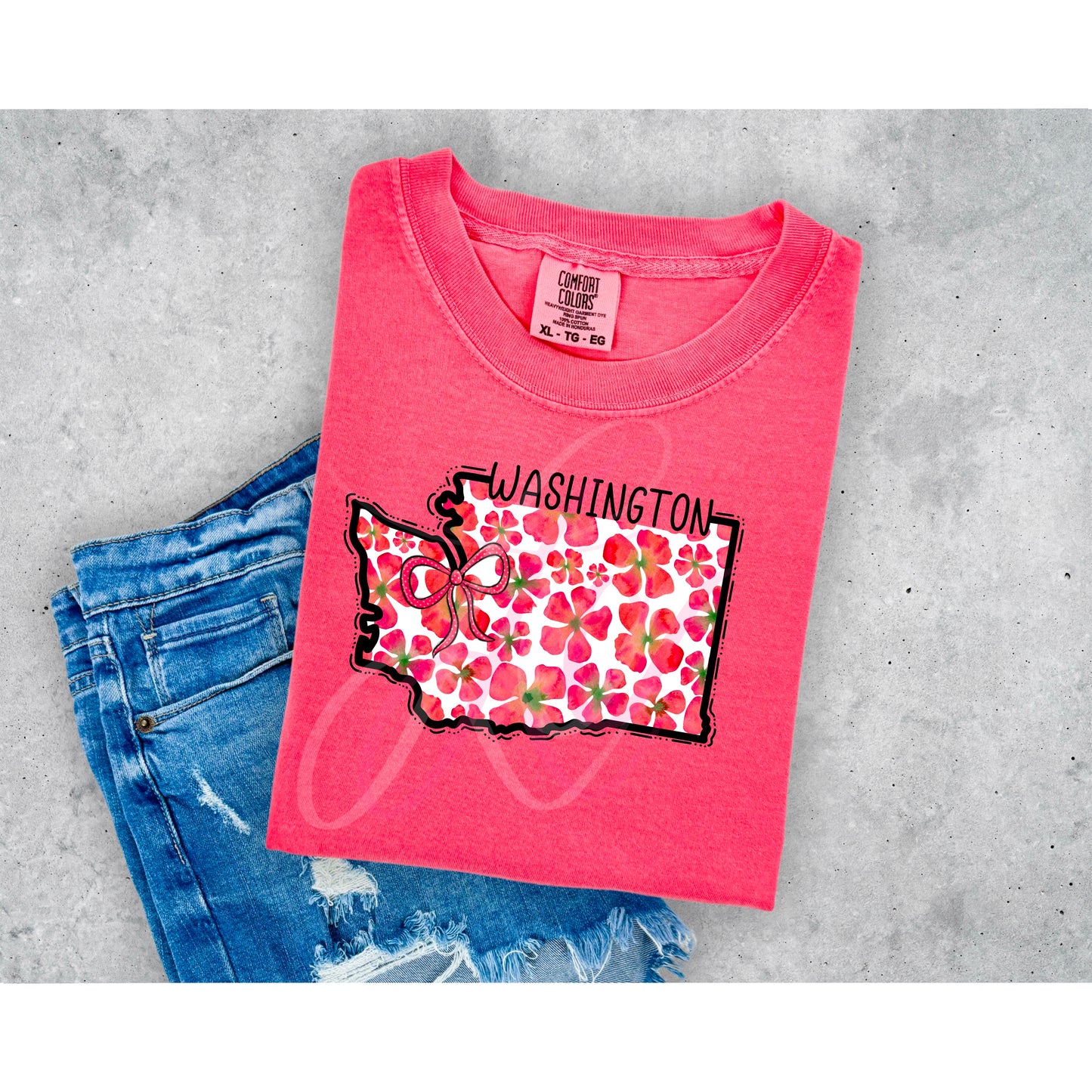 States with Flower Design with Bow- Watermelon Color