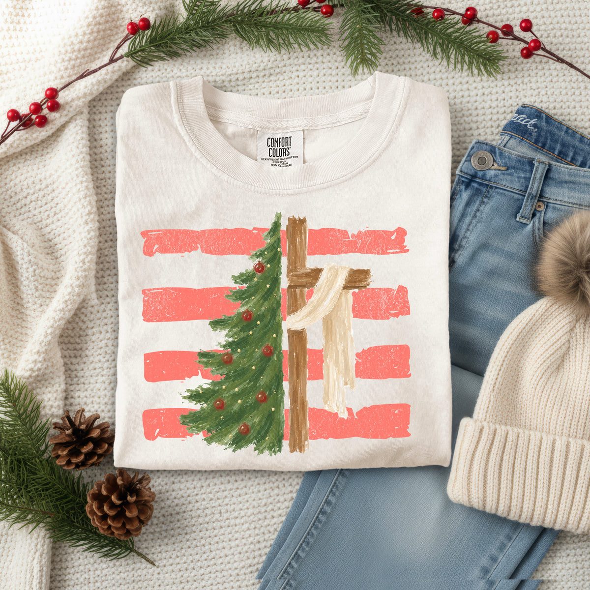 CROSS CHRISTMAS TREE- RED STRIPE