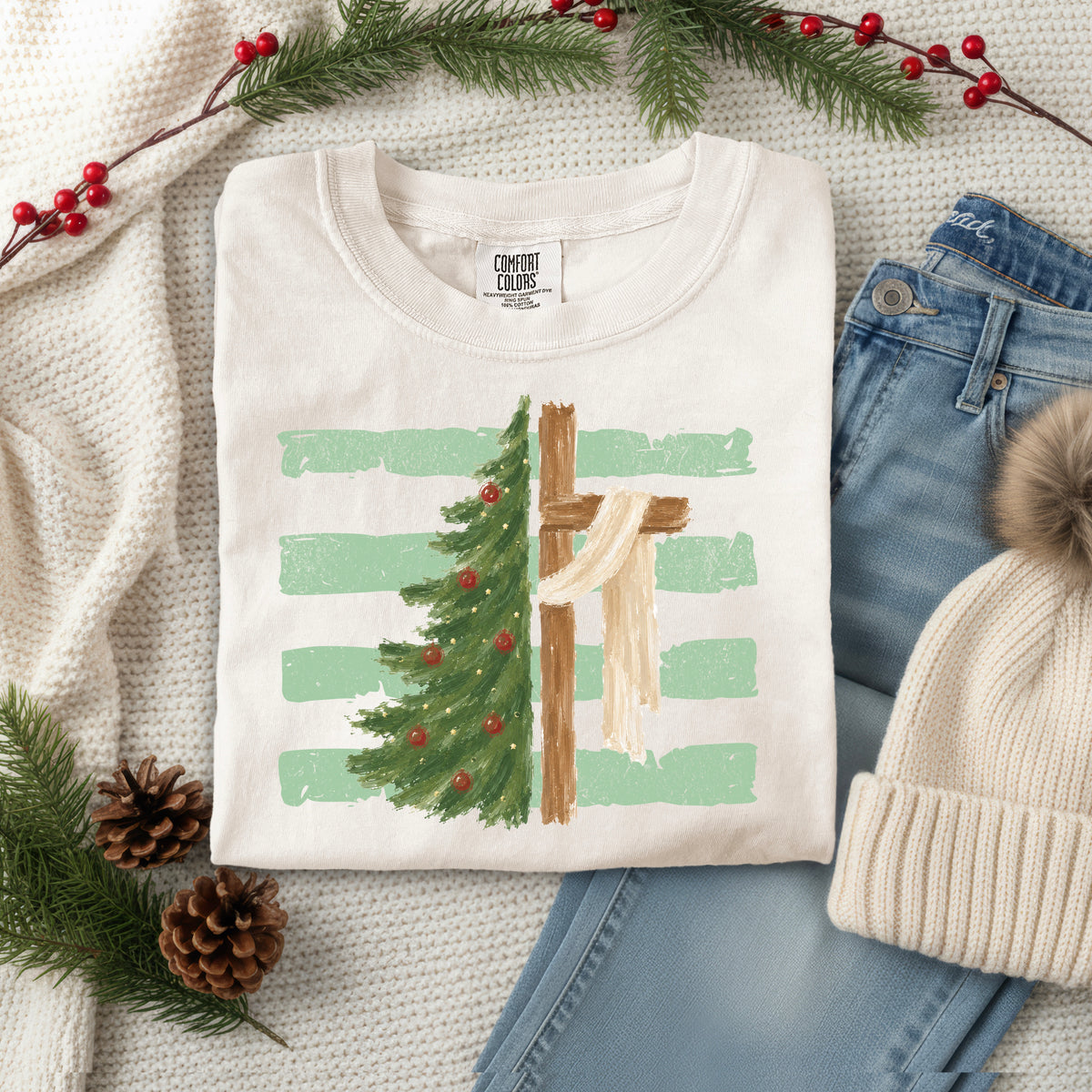 CROSS CHRISTMAS TREE- GREEN STRIPE