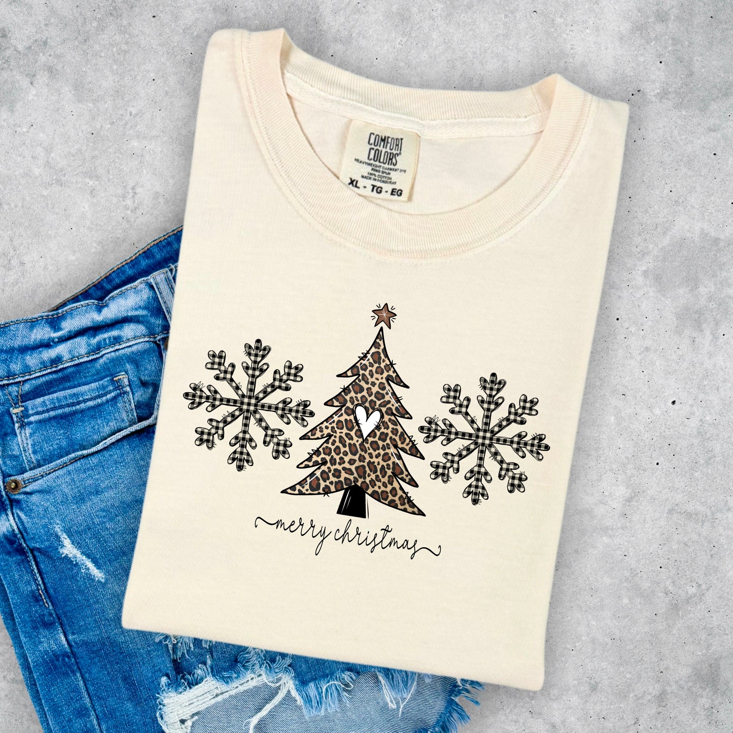 Merry Christmas -Leopard Tree/Buffalo Check Snowflake