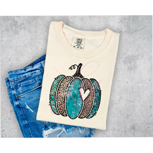 Teal/Leopard Pumpkin with Heart