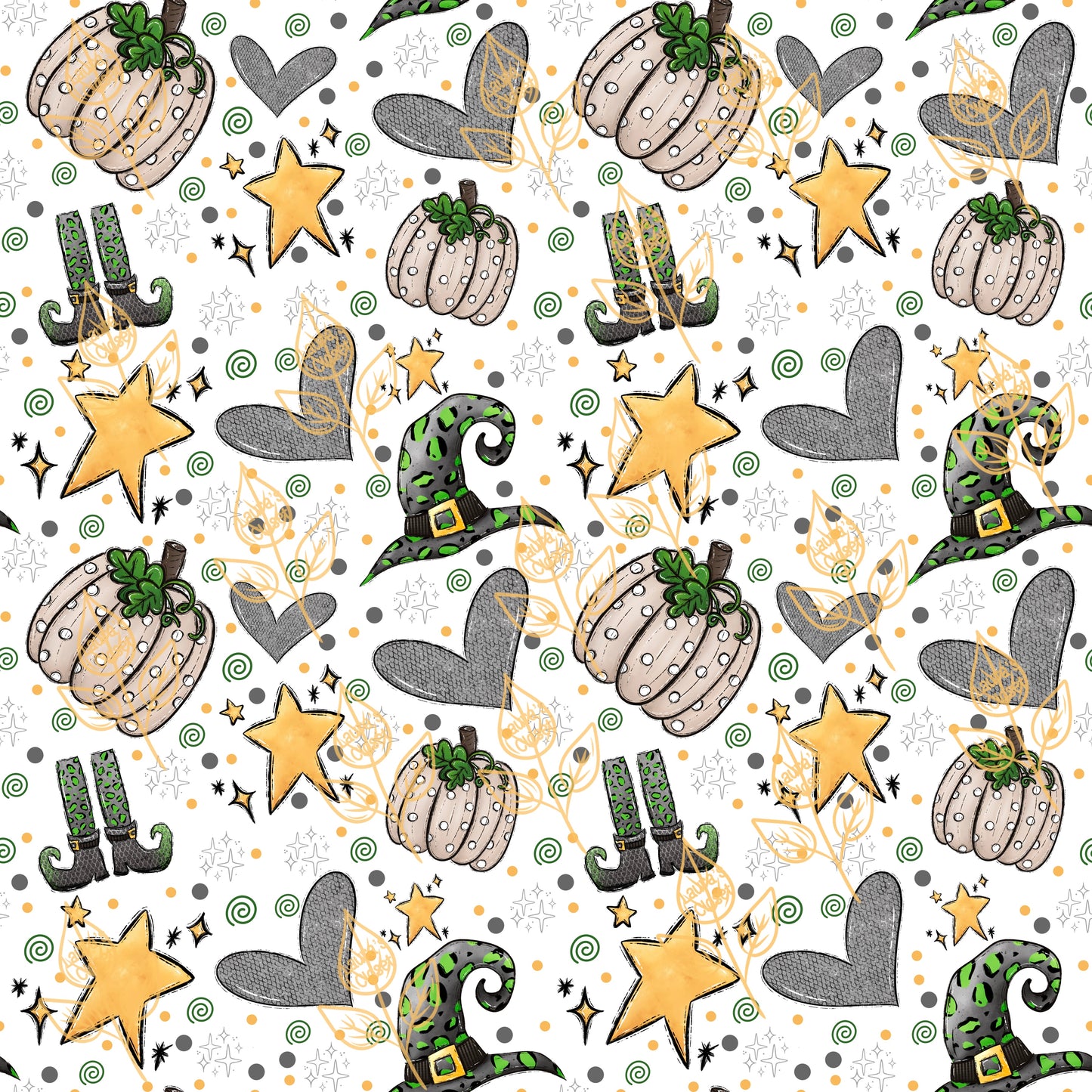 PUMPKINS AND WITCH HATS- WHITE- DIGITAL DOWNLOAD