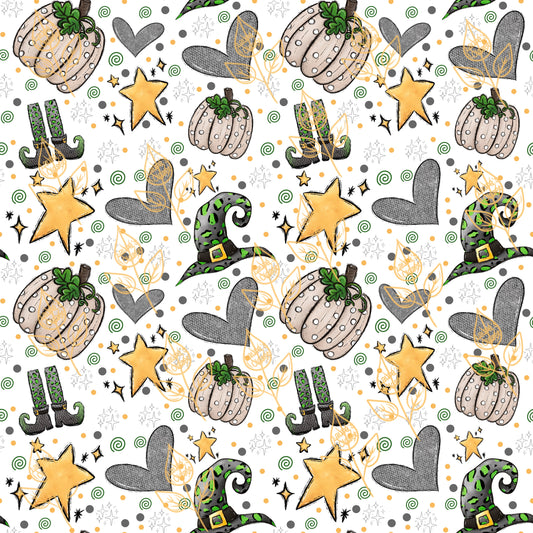 PUMPKINS AND WITCH HATS- WHITE- DIGITAL DOWNLOAD