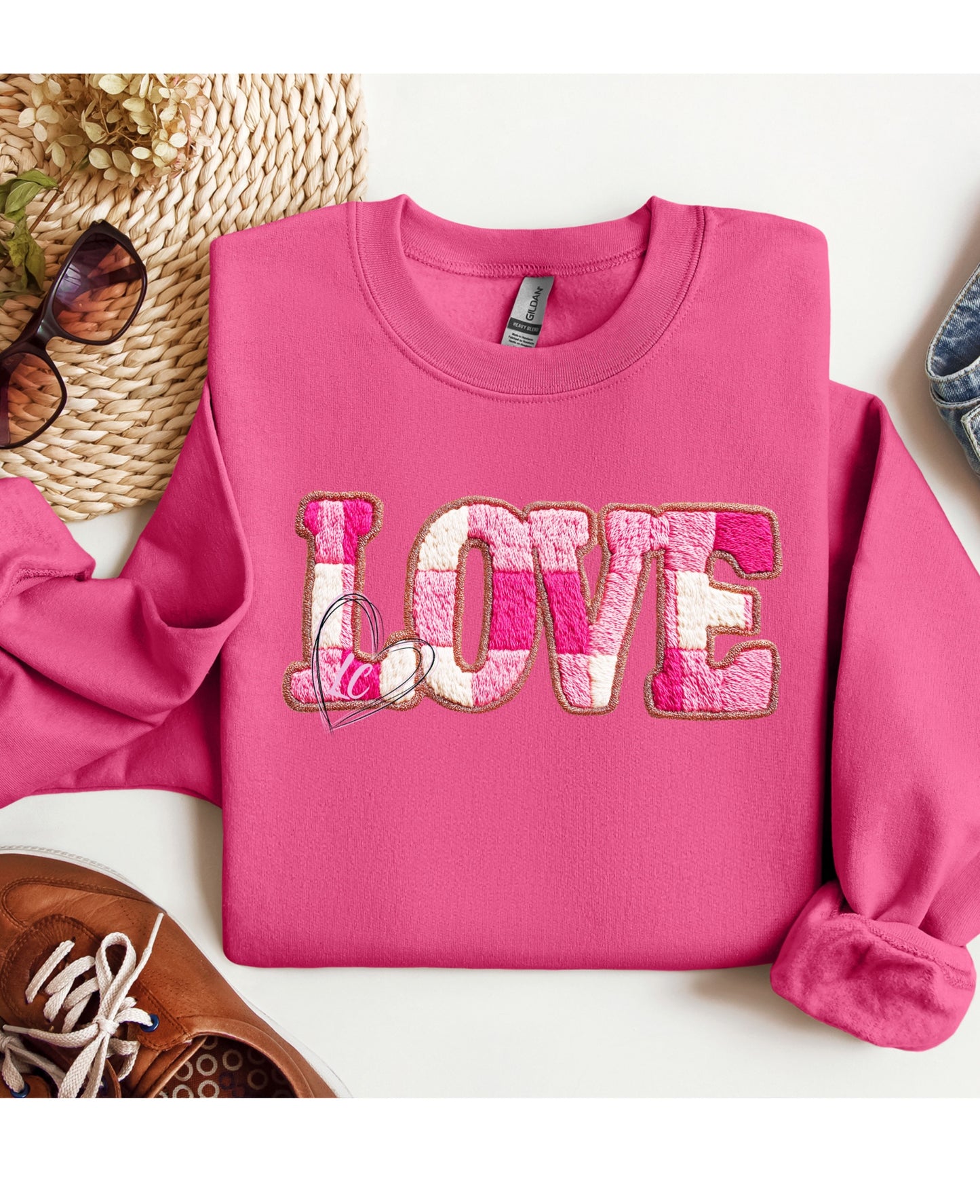 PINK CHECK LOVE- YARN LOOK