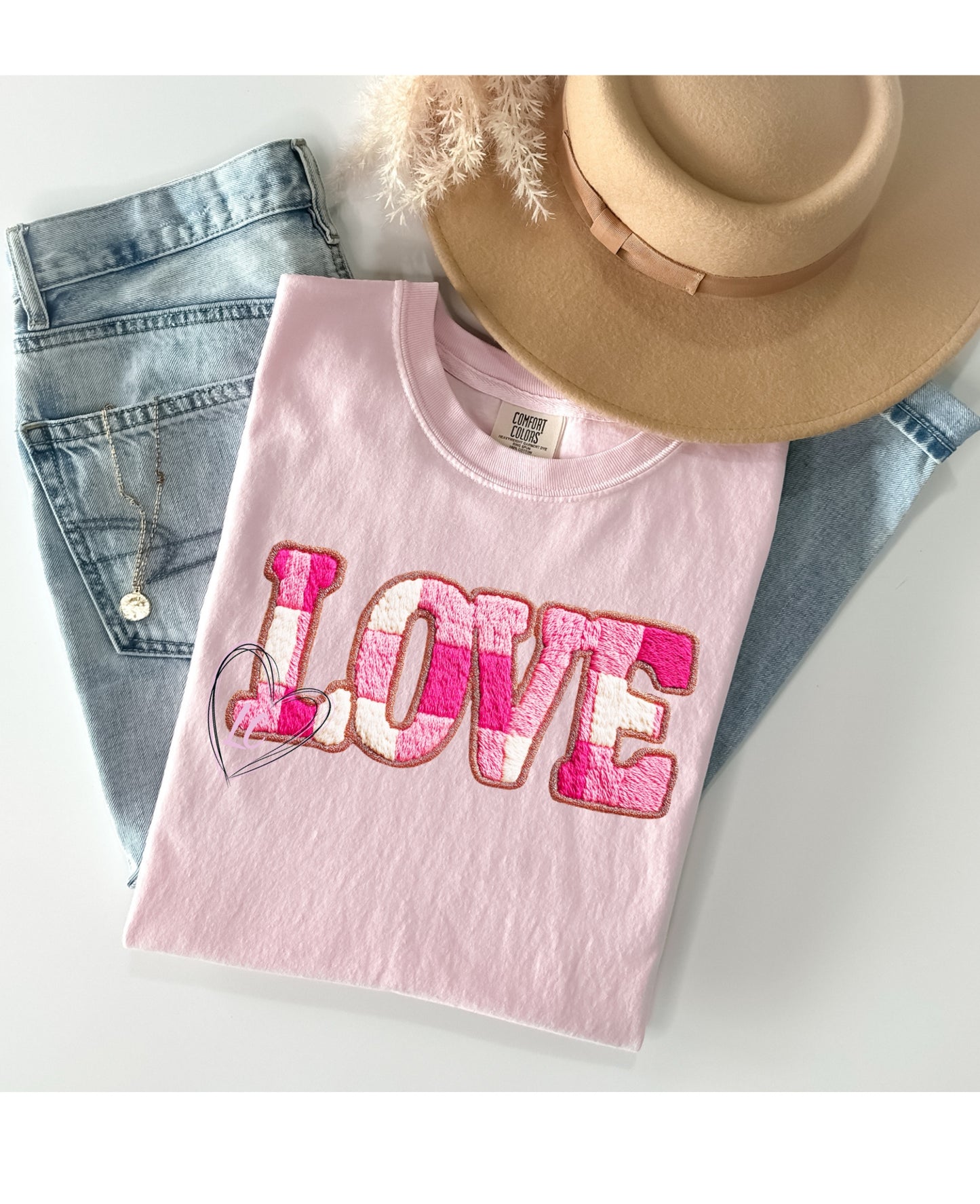 PINK CHECK LOVE- YARN LOOK