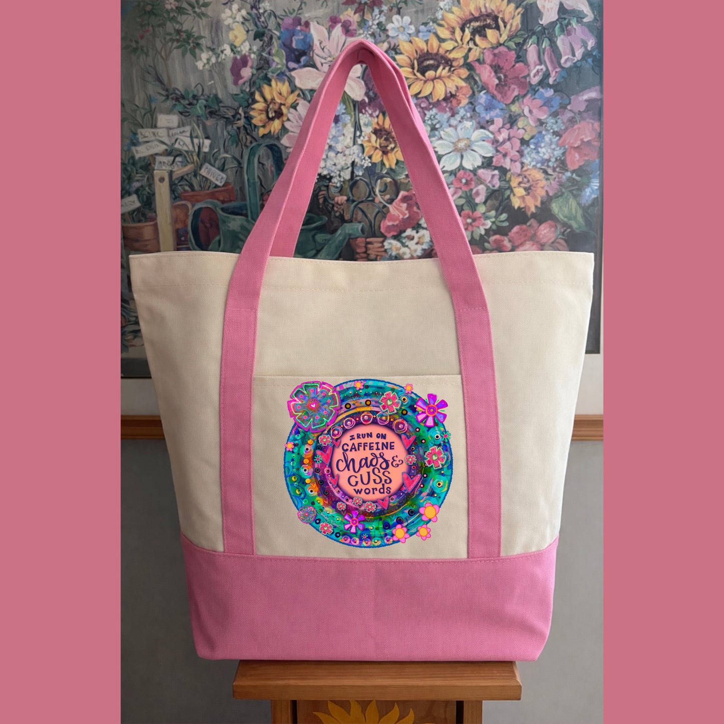 I RUN ON CAFFEINE CHAOS AND CUSS WORDS TOTEBAG