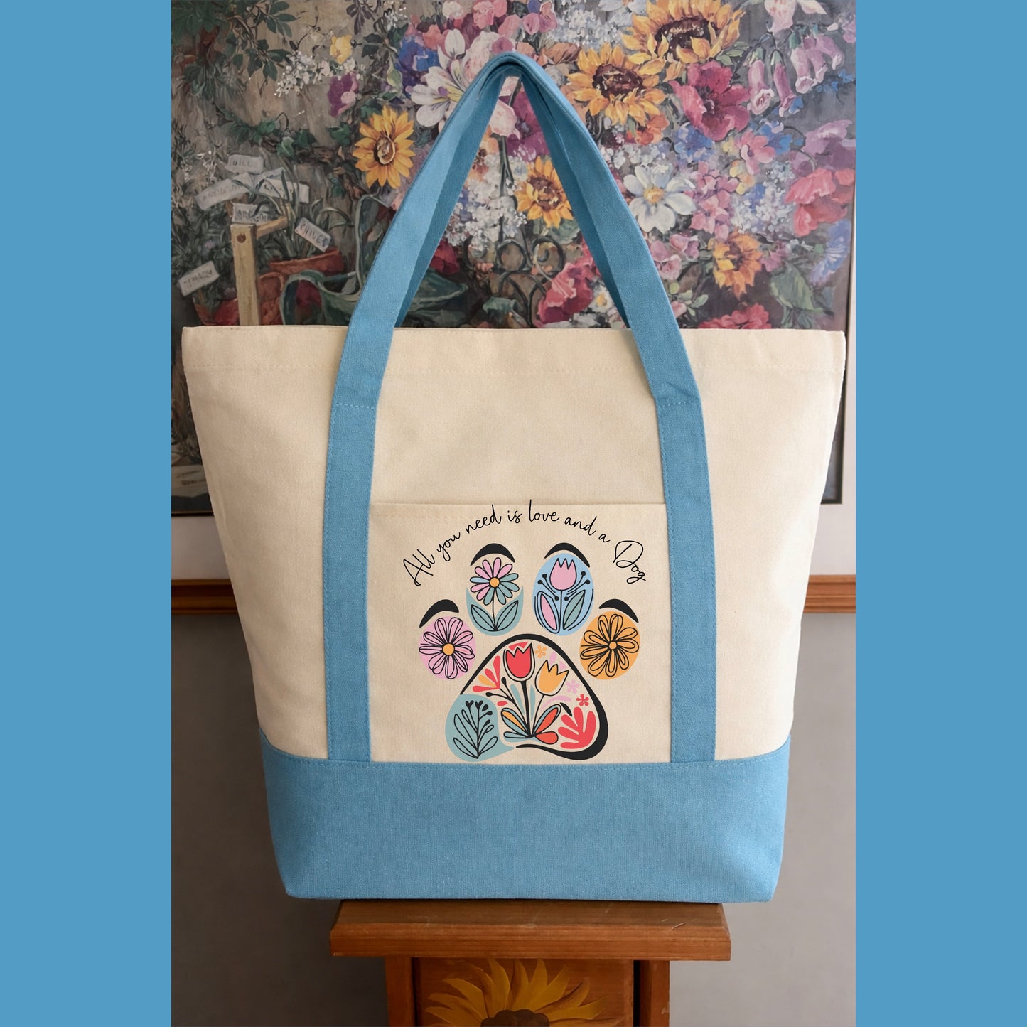 ALL YOU NEED IS LOVE AND A DOG TOTEBAG