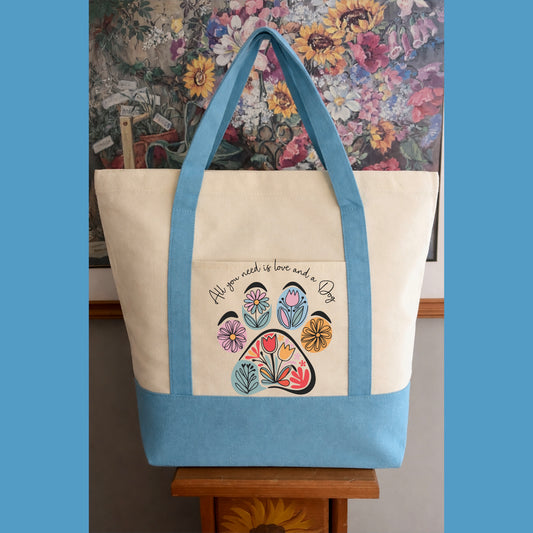 ALL YOU NEED IS LOVE AND A DOG TOTEBAG