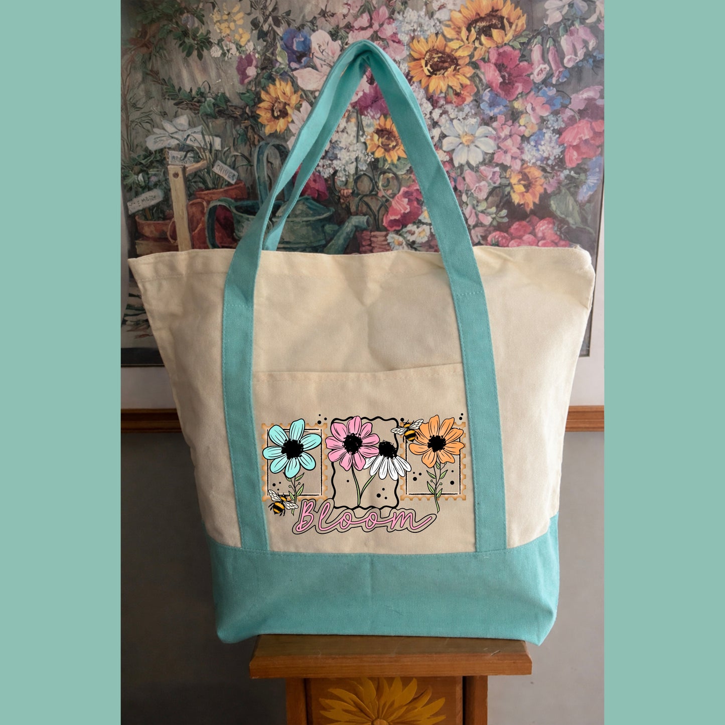 BLOOM WITH FLOWERS TOTEBAG