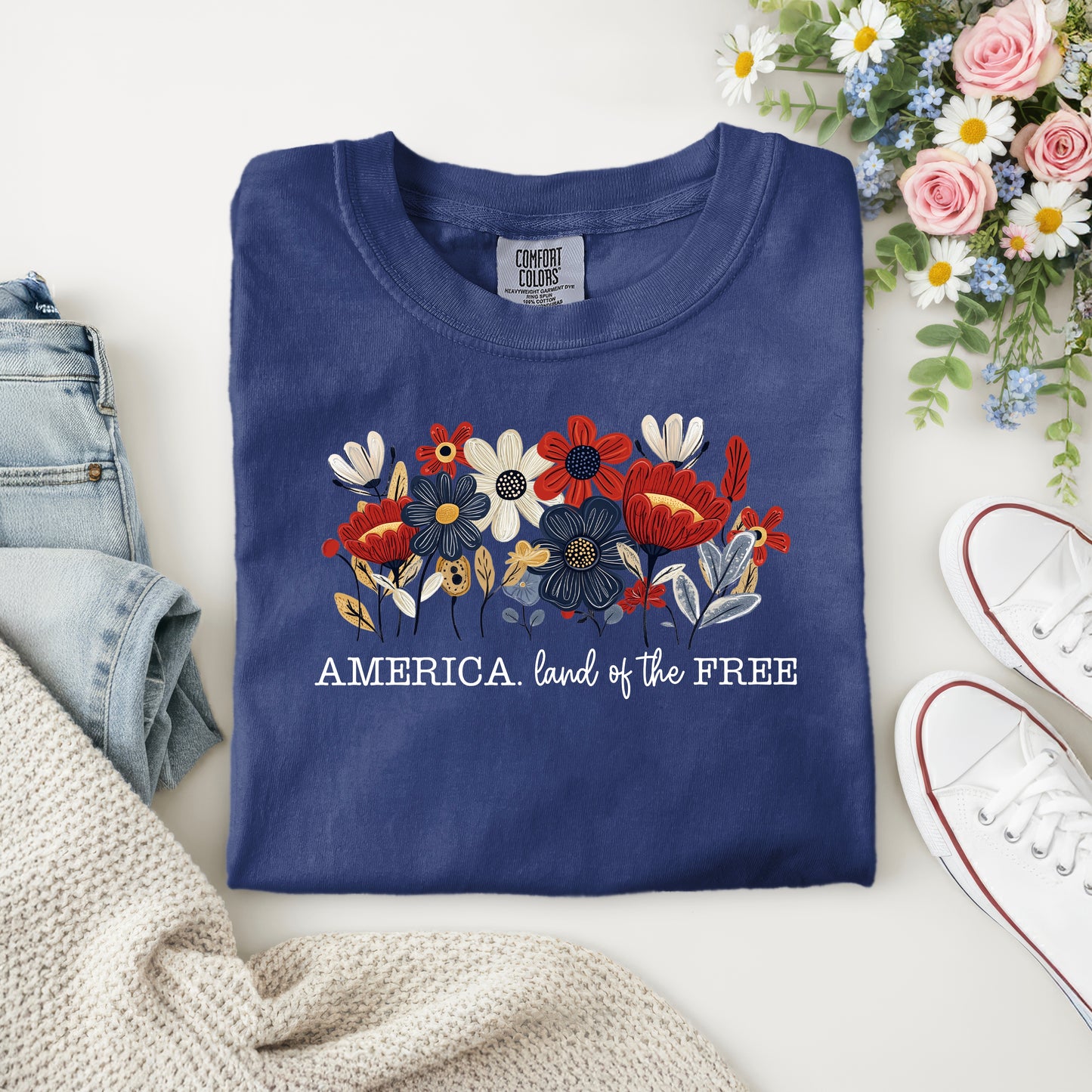 AMERICA LAND OF THE FREE- WHITE WRITING