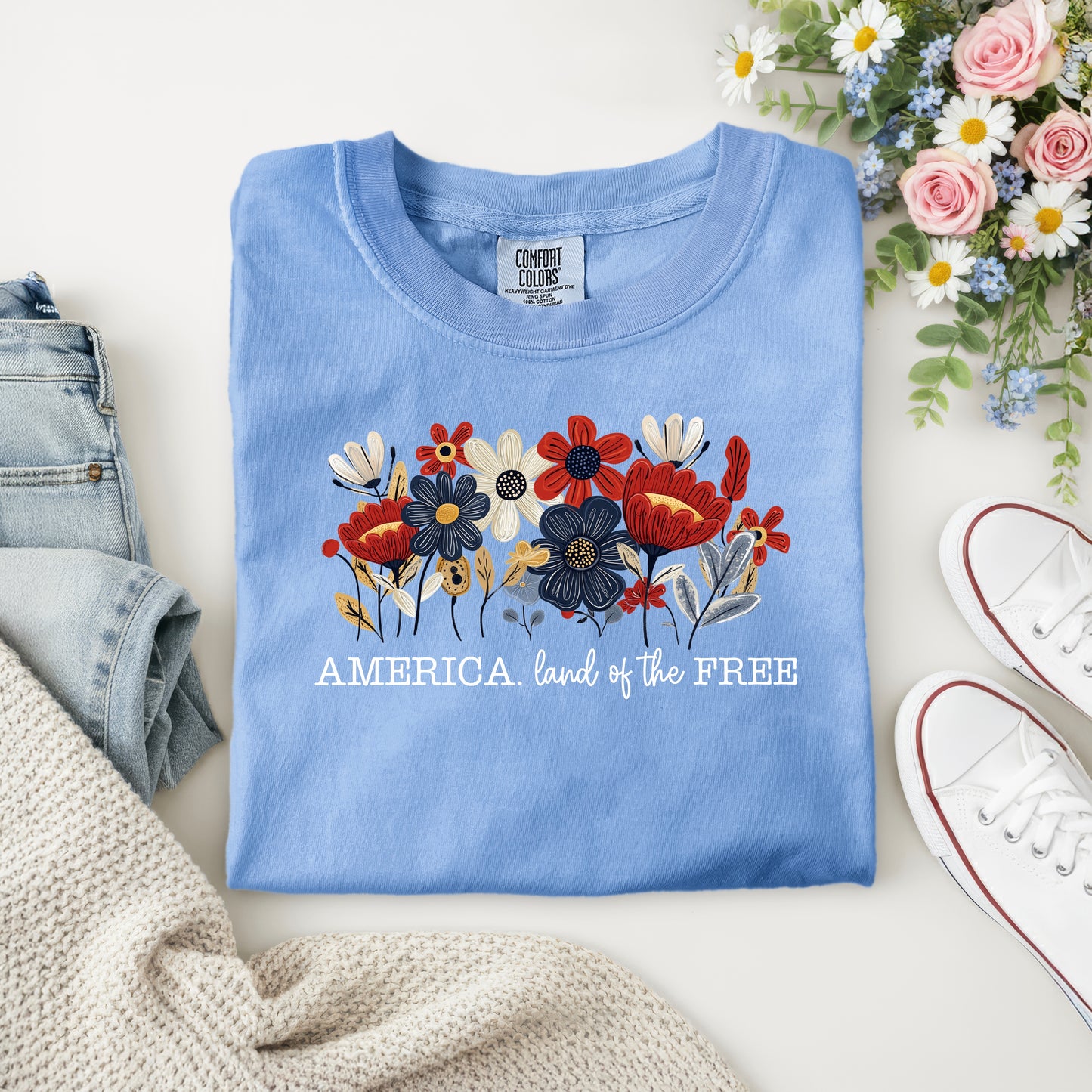AMERICA LAND OF THE FREE- WHITE WRITING