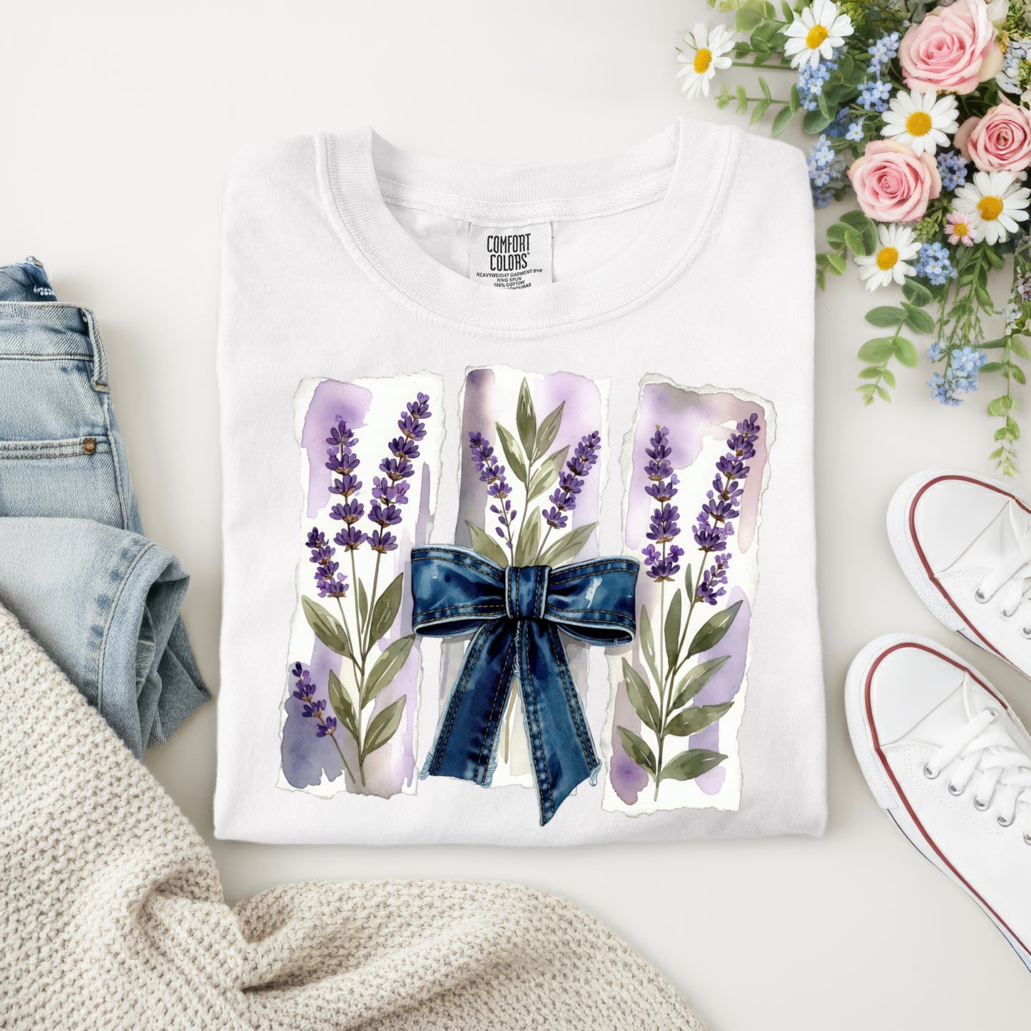 LAVENDER WITH DENIM BOW