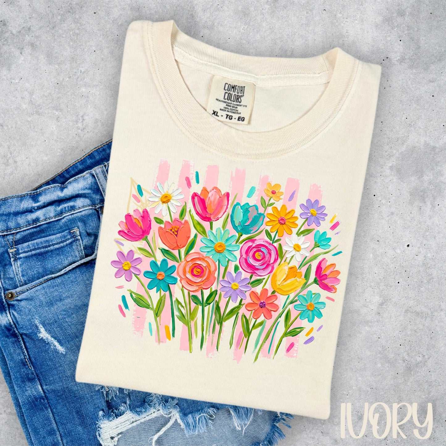 COLORFUL FLORAL- PINK STRIPE