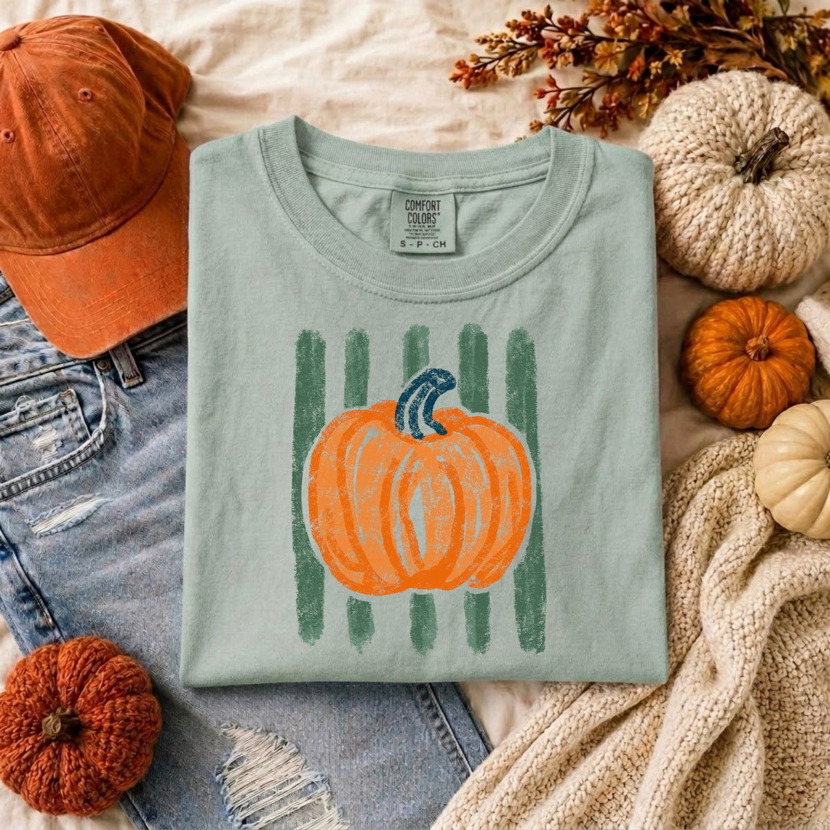 PUMPKIN WITH GREEN STRIPE