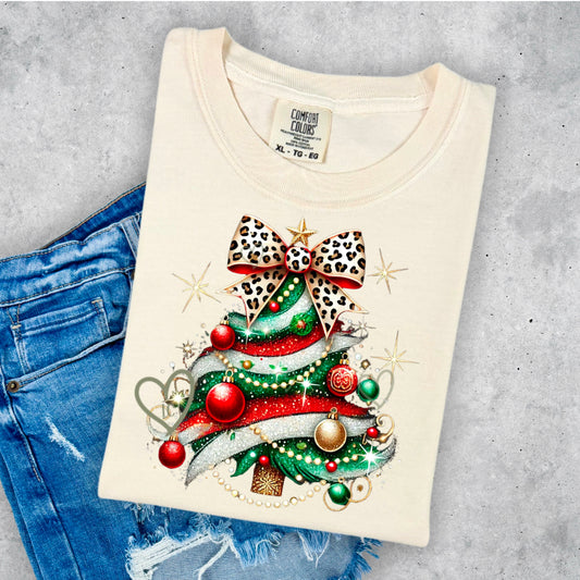 SPARKLY TREE WITH LEOPARD BOW