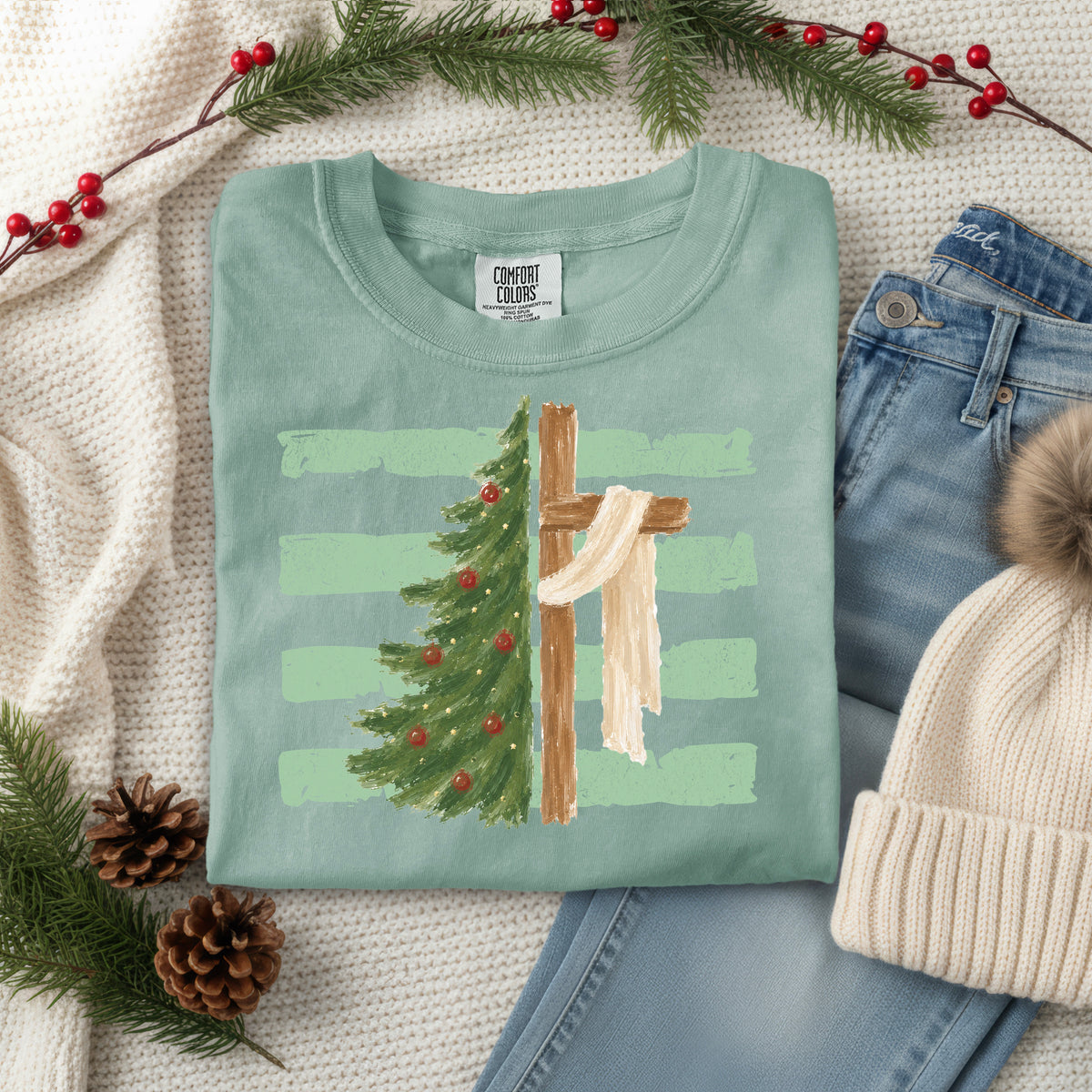 CROSS CHRISTMAS TREE- GREEN STRIPE