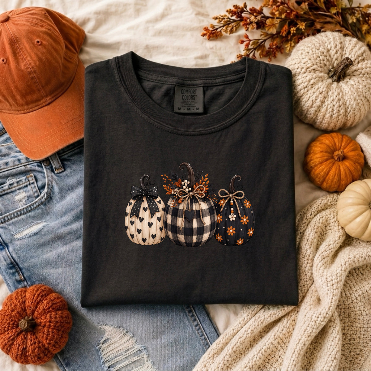 BUFFALO PLAID, HEART AND FLOWER PUMPKINS