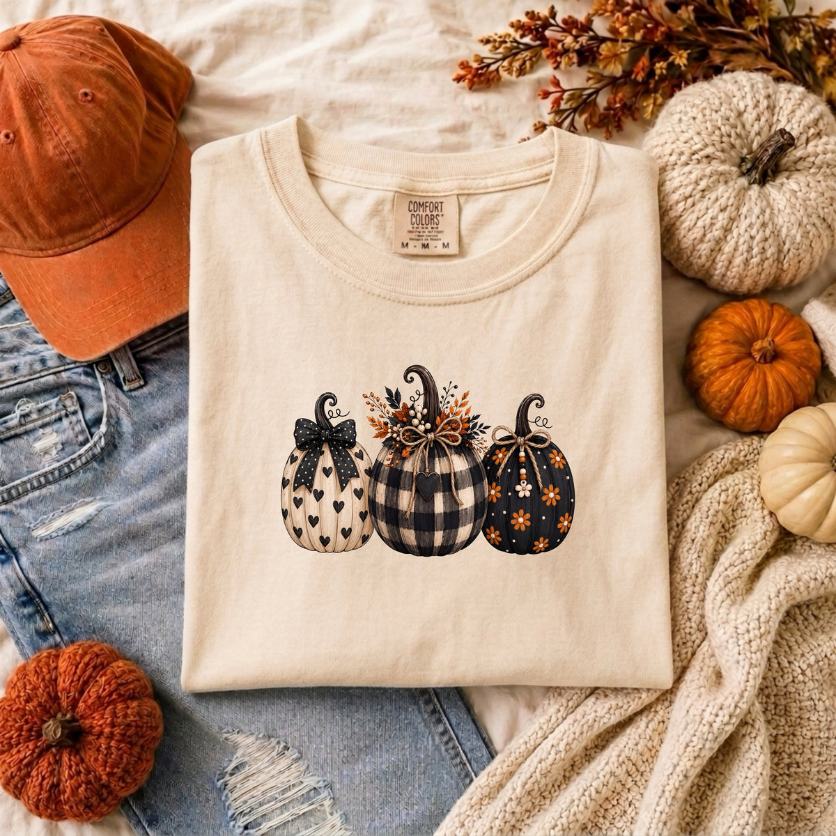 BUFFALO PLAID, HEART AND FLOWER PUMPKINS