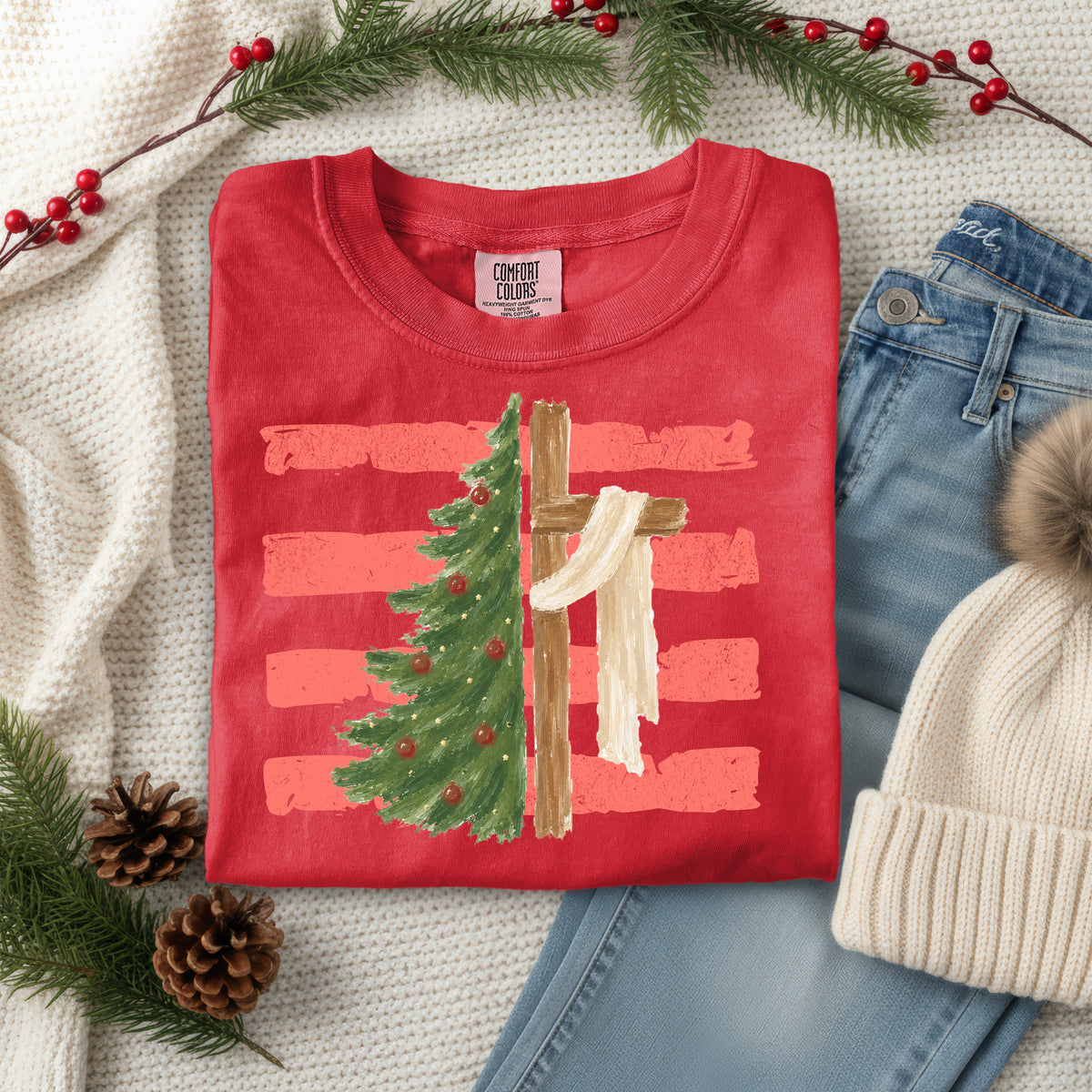 CROSS CHRISTMAS TREE- RED STRIPE