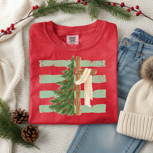 CROSS CHRISTMAS TREE- GREEN STRIPE