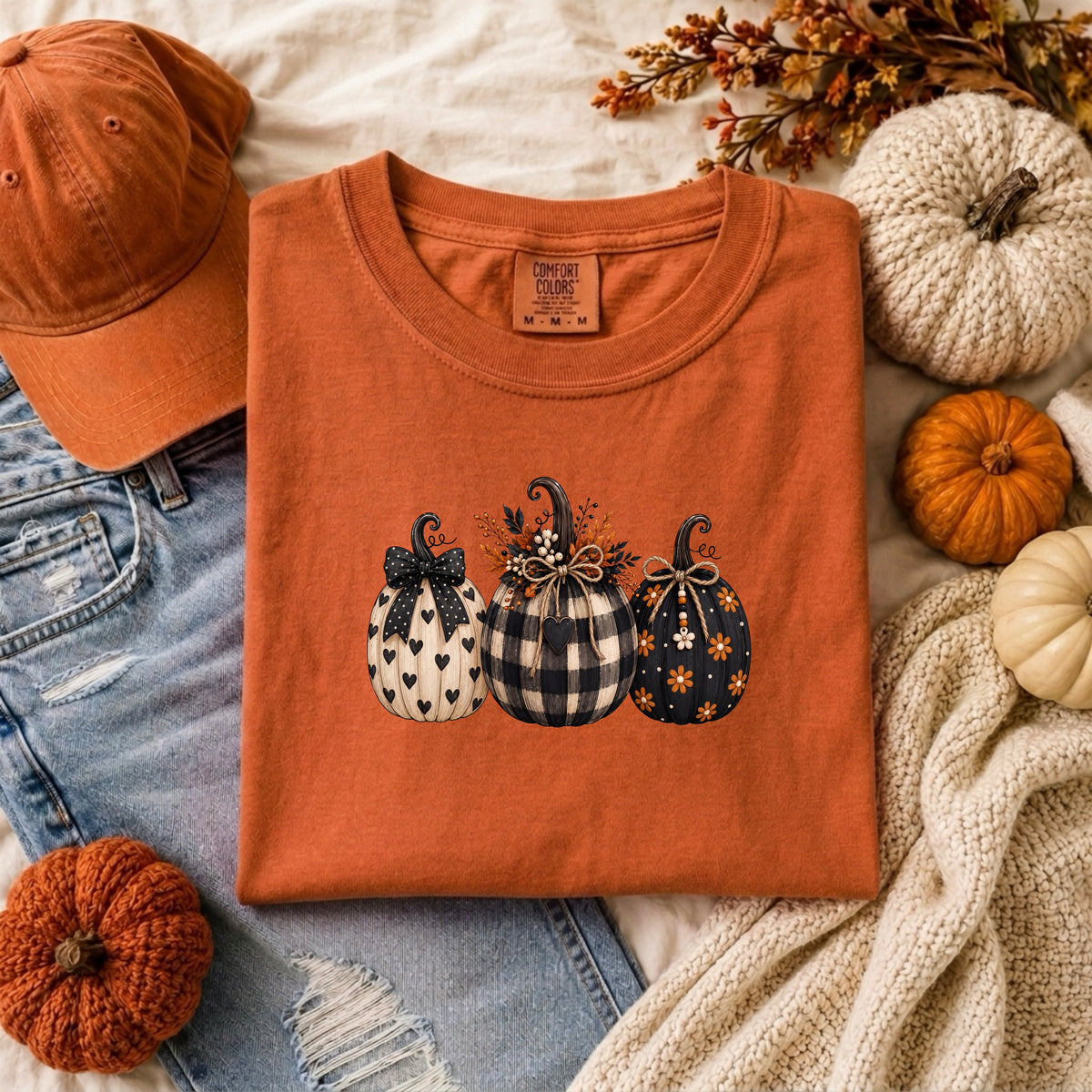 BUFFALO PLAID, HEART AND FLOWER PUMPKINS
